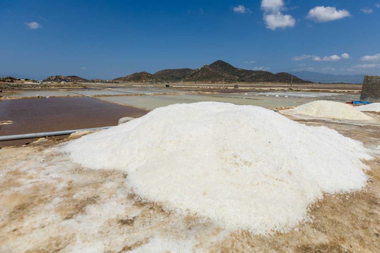 heap of salt on a salt farm on the seashore