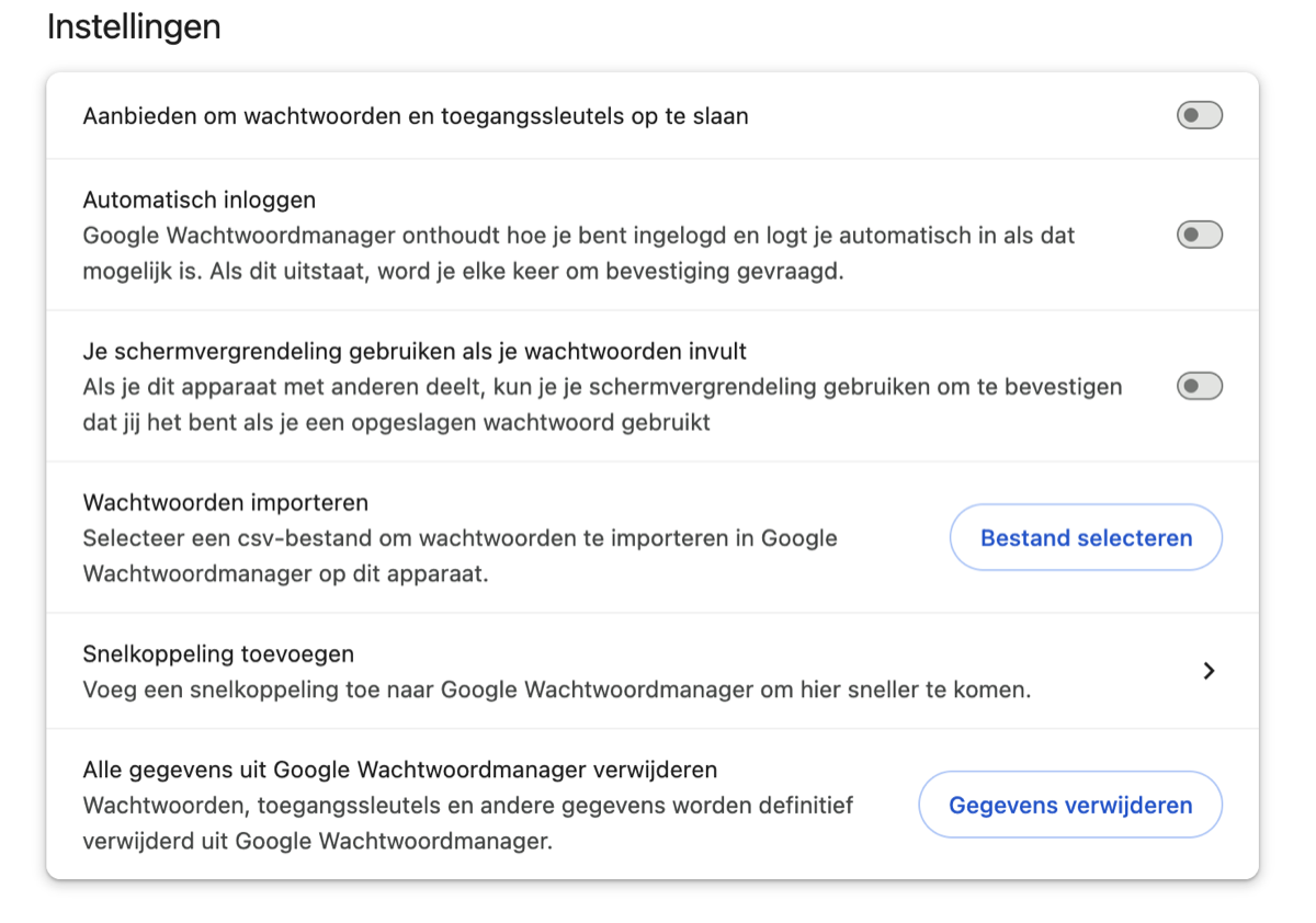 Chrome-wachtwoordbeheer uitgezet