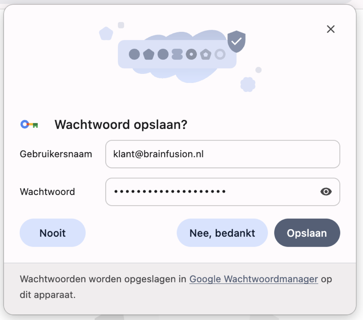 Browser wil wachtwoord onthouden — klik Nee