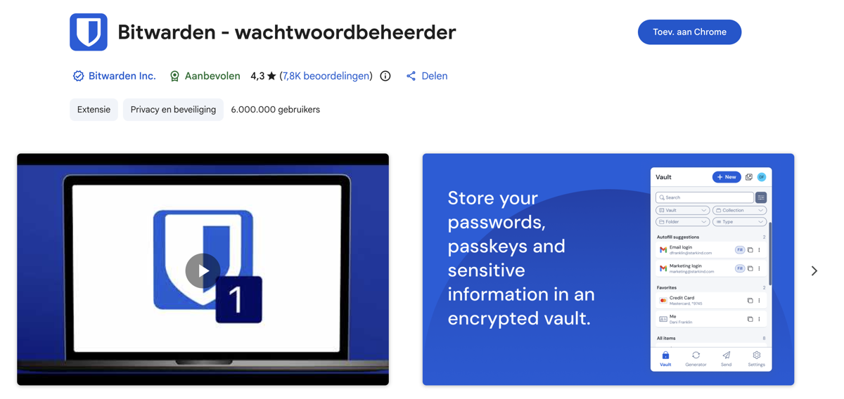 Bitwarden toevoegen aan de browser