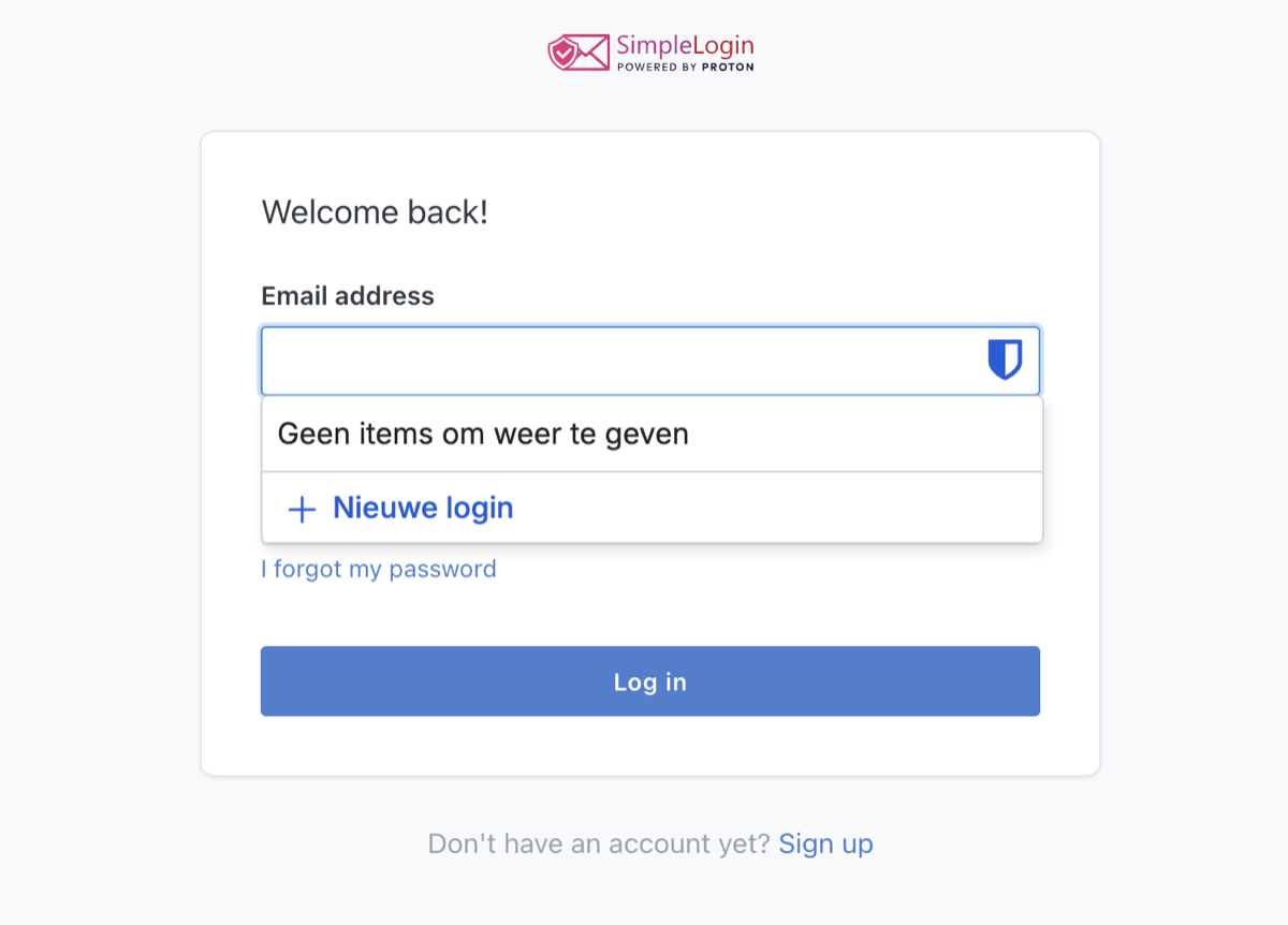 Eerste login — kluis nog leeg