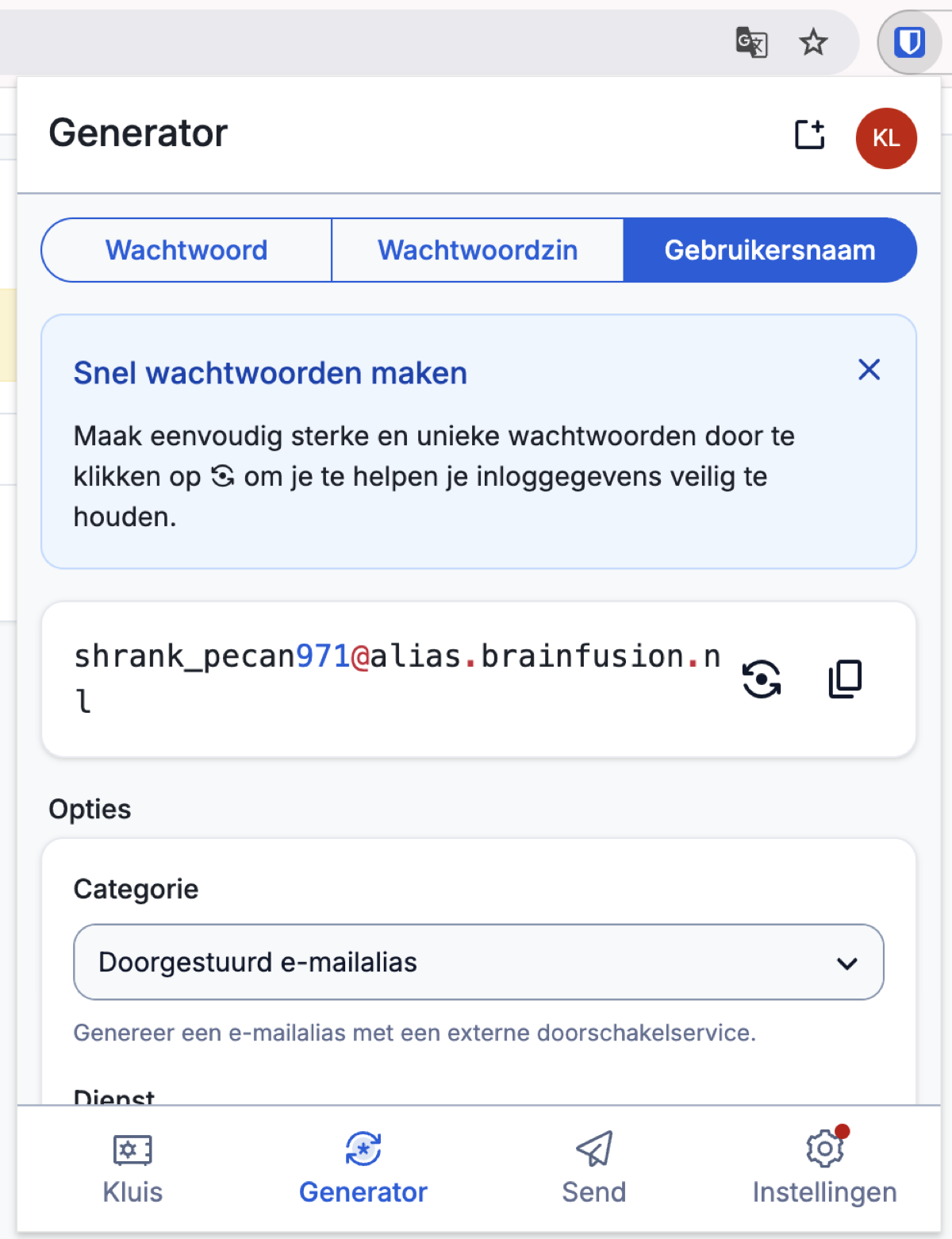 Generator: type + categorie