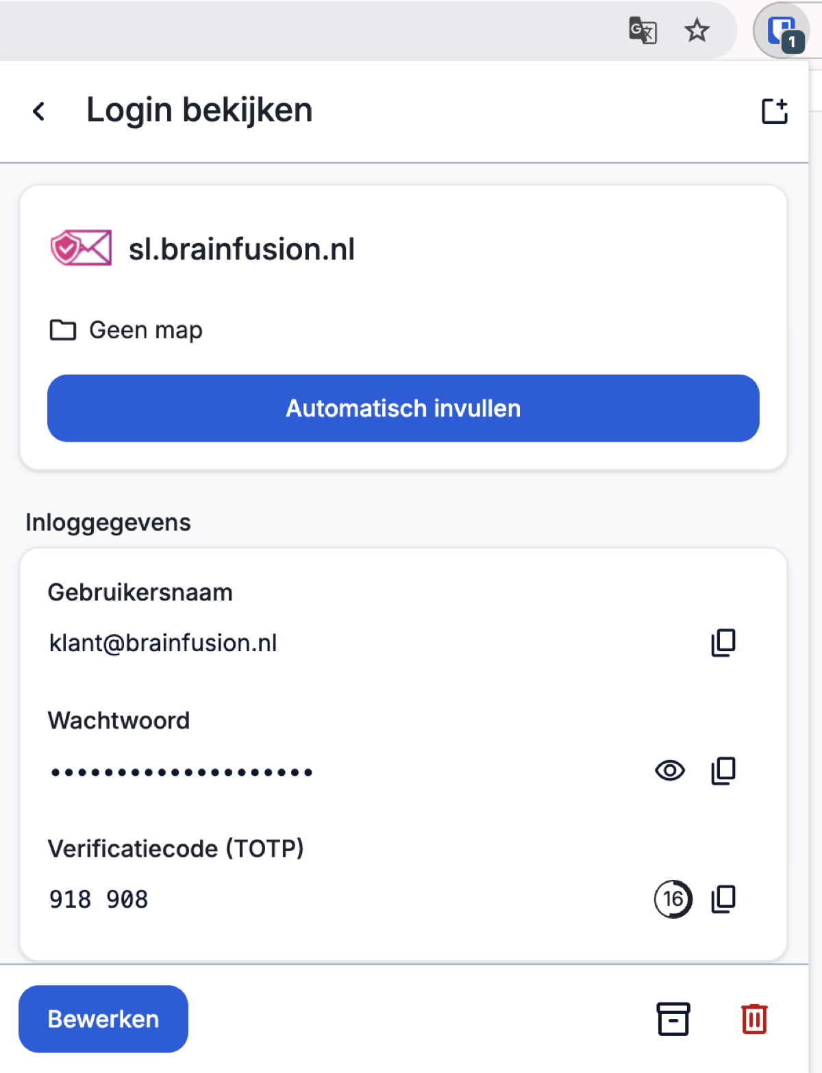 Je kluis genereert de 2FA-code
