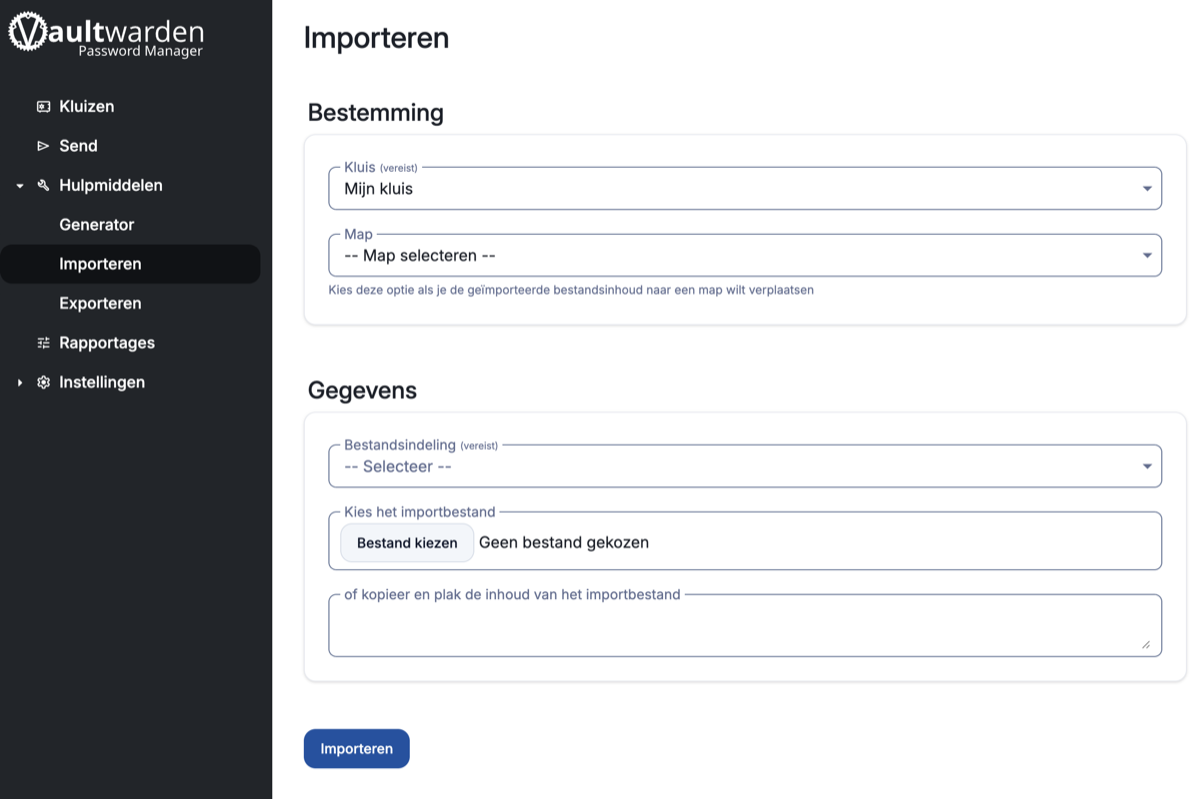 Kluis: gegevens importeren