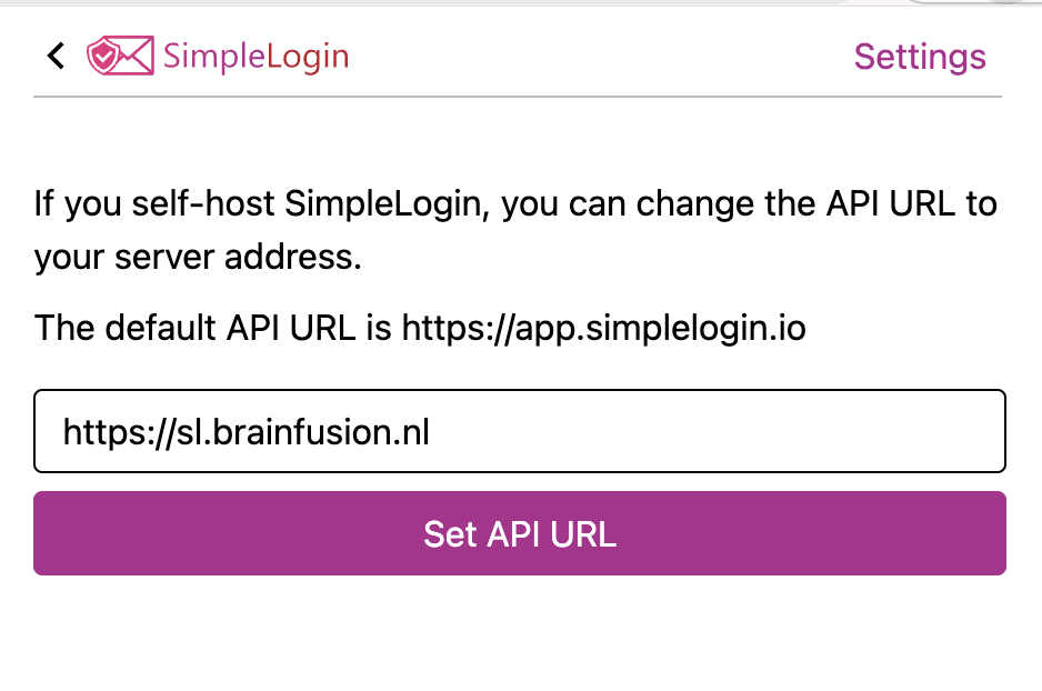 SimpleLogin-extensie: self-host API-URL